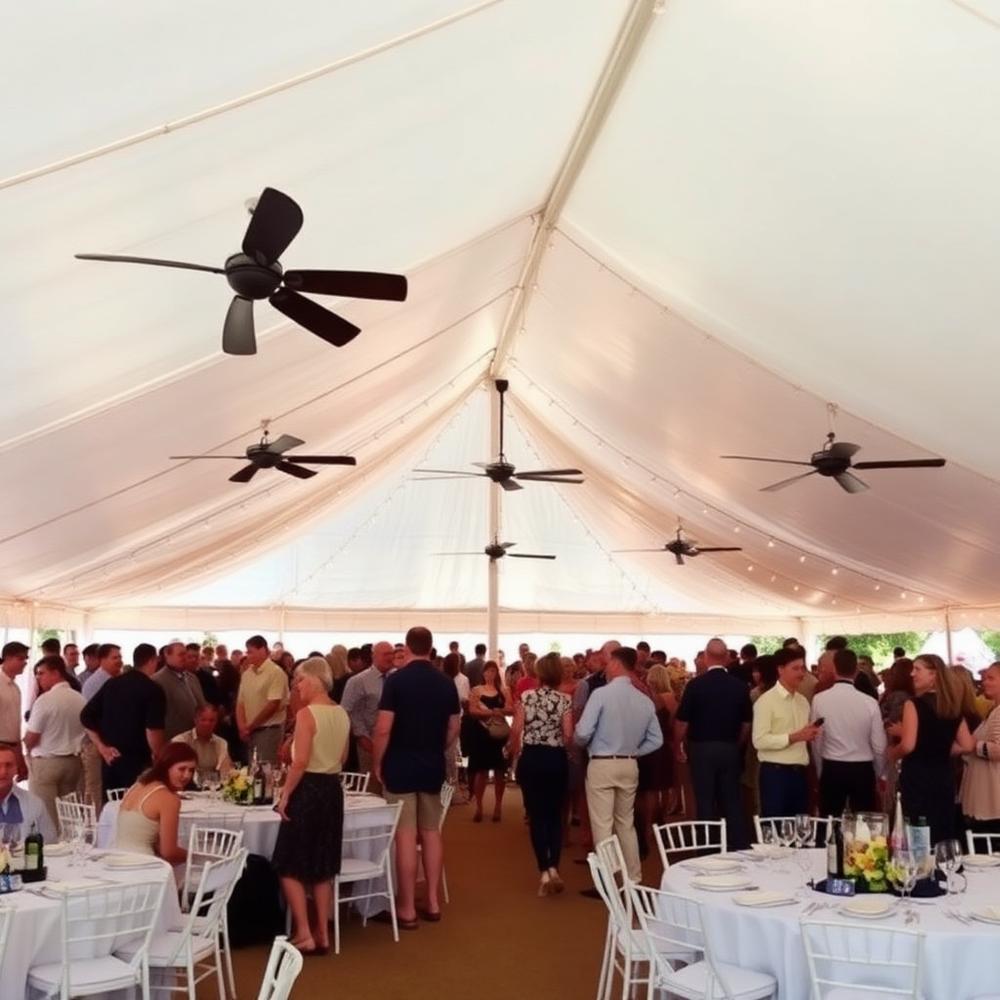 Guests seated beneath a cooled event tent
